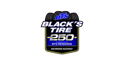 Black's Tire 250 presented by BTS Rewards event logo featuring stylized racing tires above bold white and blue lettering on a black shield with yellow accents. The Richmond Raceway logo appears at the bottom.